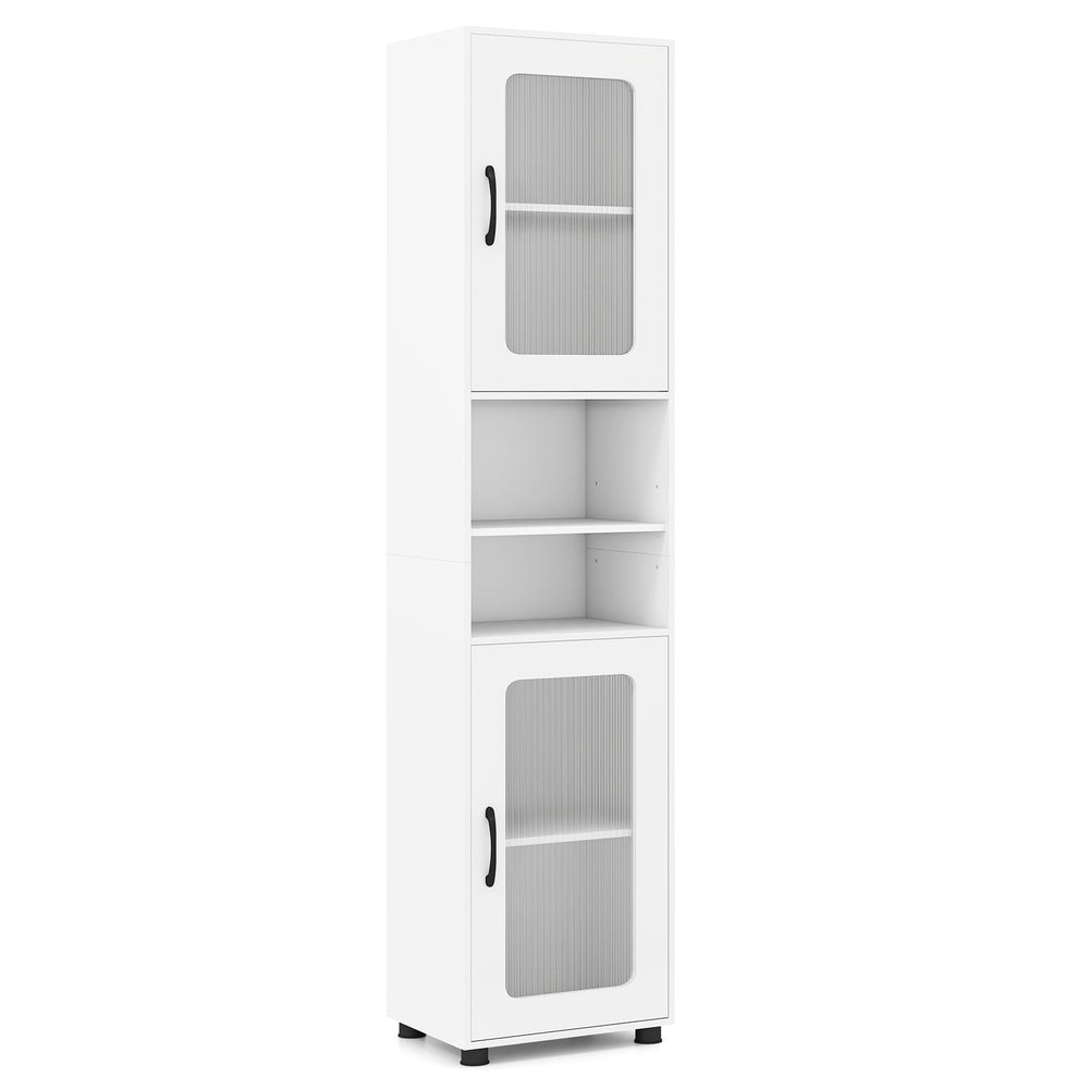 Tall Bathroom Storage Cabinet with Adjustable Shelf for Laundry-White