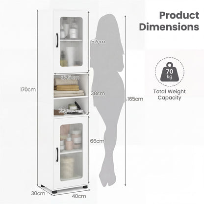 Tall Bathroom Storage Cabinet with Adjustable Shelf for Laundry-White