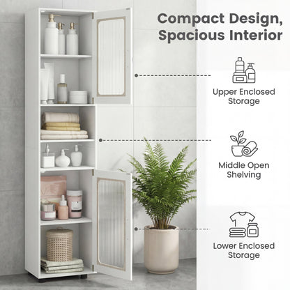 Tall Bathroom Storage Cabinet with Adjustable Shelf for Laundry-White