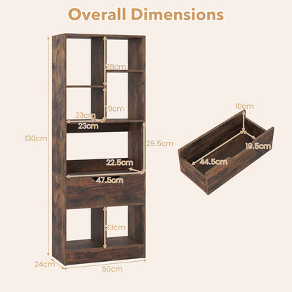 Tall Freestanding Bookshelf with 7 Open Cubes and Anti-toppling Kits for Living Room-Rustic Brown