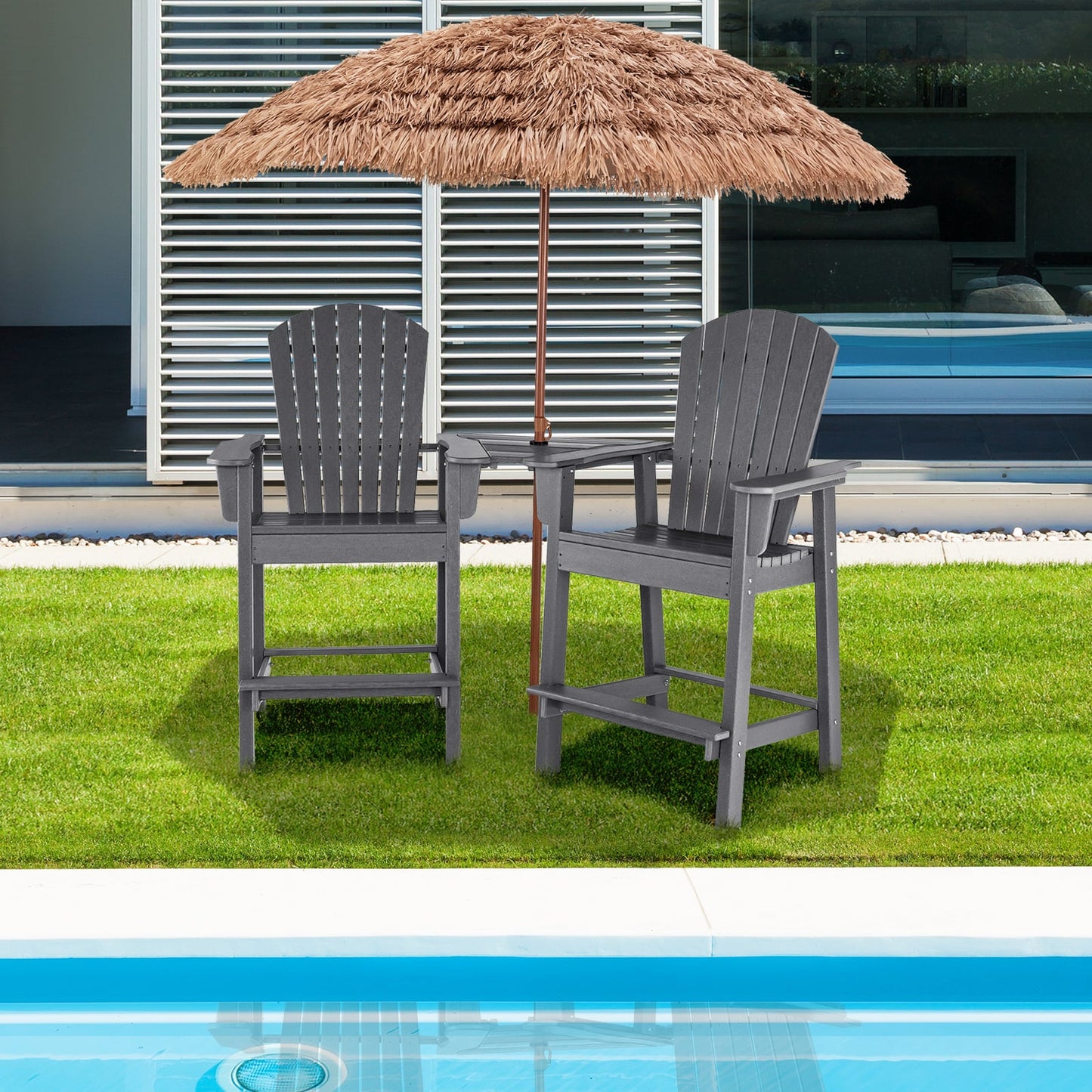 Tall Adirondack Chair Set of 2 with Middle Connecting Tray-Grey