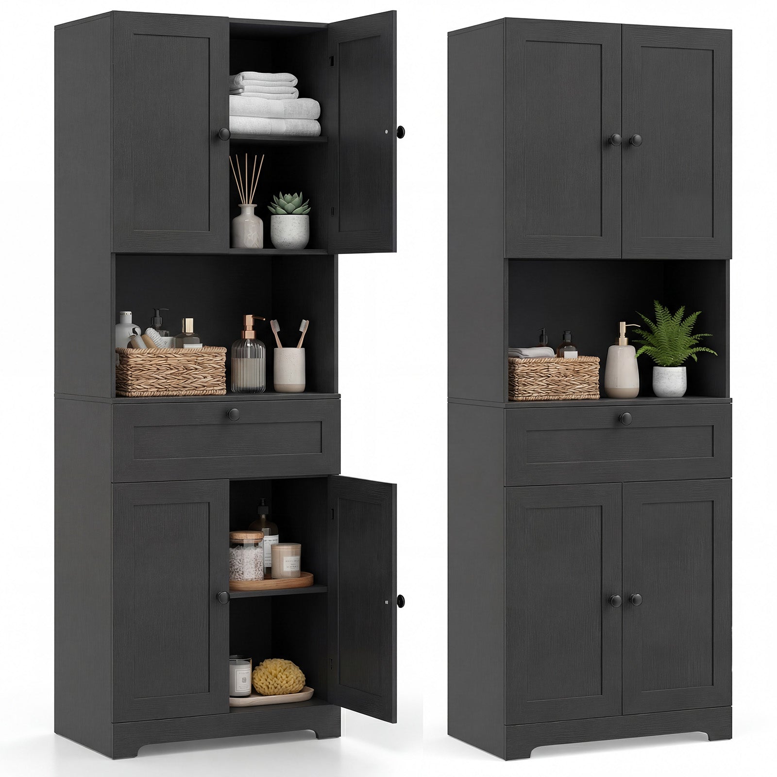 Tall Bathroom Cabinet Freestanding Storage Cabinet with 4 Doors and 1 Drawer-Black