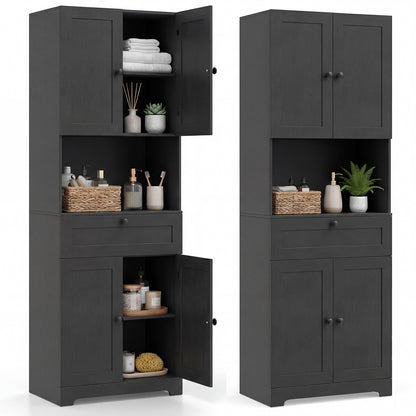 Tall Bathroom Cabinet Freestanding Storage Cabinet with 4 Doors and 1 Drawer-Black