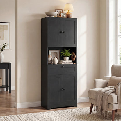 Tall Bathroom Cabinet Freestanding Storage Cabinet with 4 Doors and 1 Drawer-Black