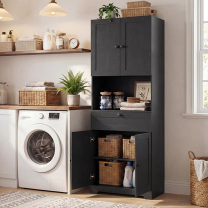 Tall Bathroom Cabinet Freestanding Storage Cabinet with 4 Doors and 1 Drawer-Black
