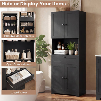 Tall Bathroom Cabinet Freestanding Storage Cabinet with 4 Doors and 1 Drawer-Black