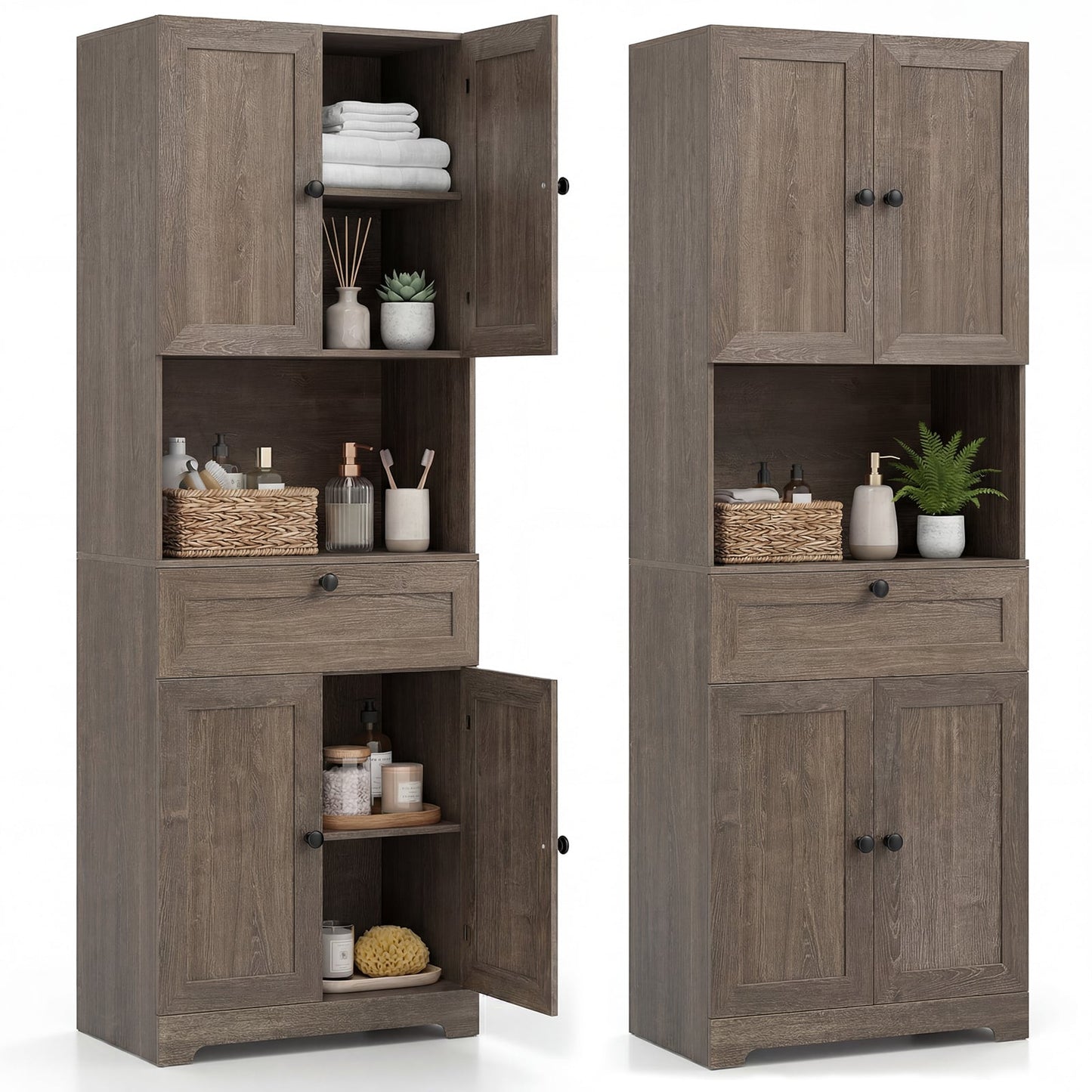 Tall Bathroom Cabinet Freestanding Storage Cabinet with 4 Doors and 1 Drawer-Grey