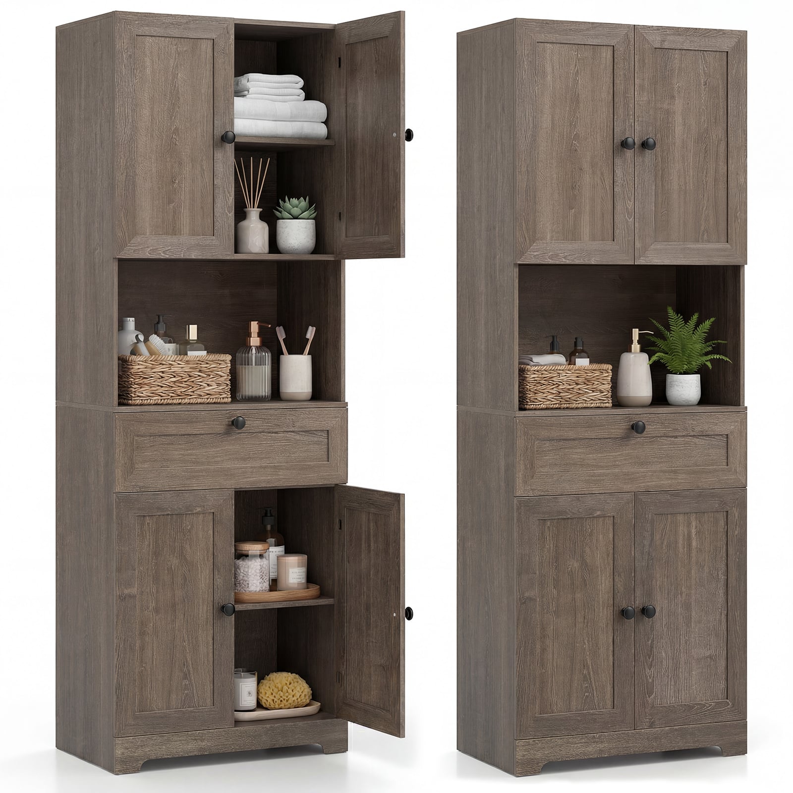 Tall Bathroom Cabinet Freestanding Storage Cabinet with 4 Doors and 1 Drawer-Grey
