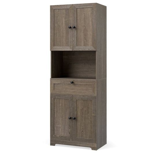 Tall Bathroom Cabinet Freestanding Storage Cabinet with 4 Doors and 1 Drawer-Grey