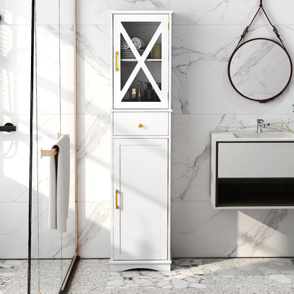 Tall Bathroom Cabinet with Drawer 2 Doors and 3 Adjustable Shelves-White