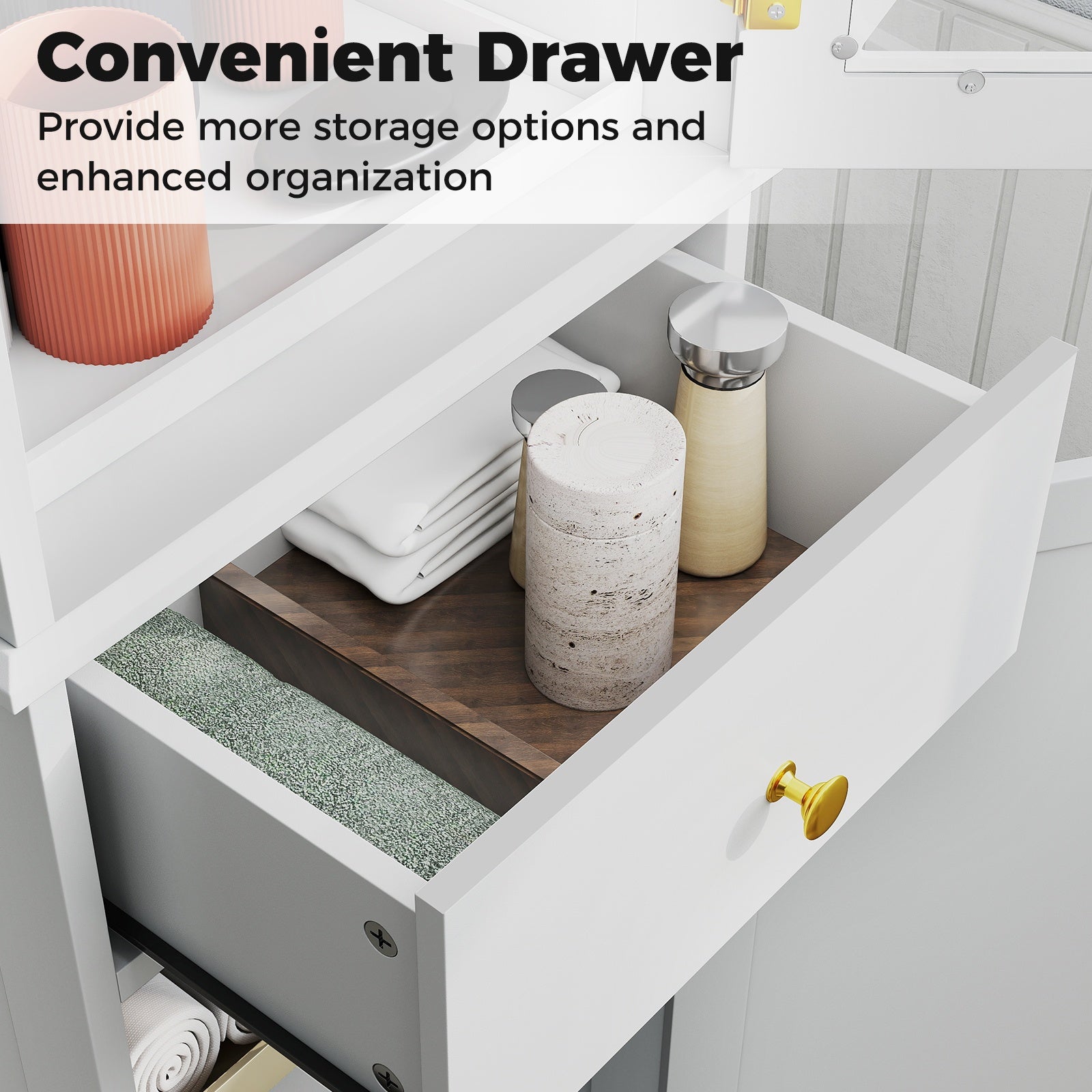 Tall Bathroom Cabinet with Drawer 2 Doors and 3 Adjustable Shelves-White