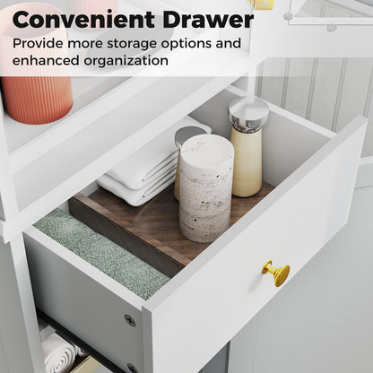 Tall Bathroom Cabinet with Drawer 2 Doors and 3 Adjustable Shelves-White