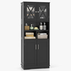 Tall Bathroom Floor Storage Cabinet with Acrylic Doors and 3 Cubes-Black