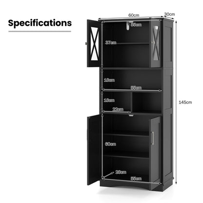 Tall Bathroom Floor Storage Cabinet with Acrylic Doors and 3 Cubes-Black