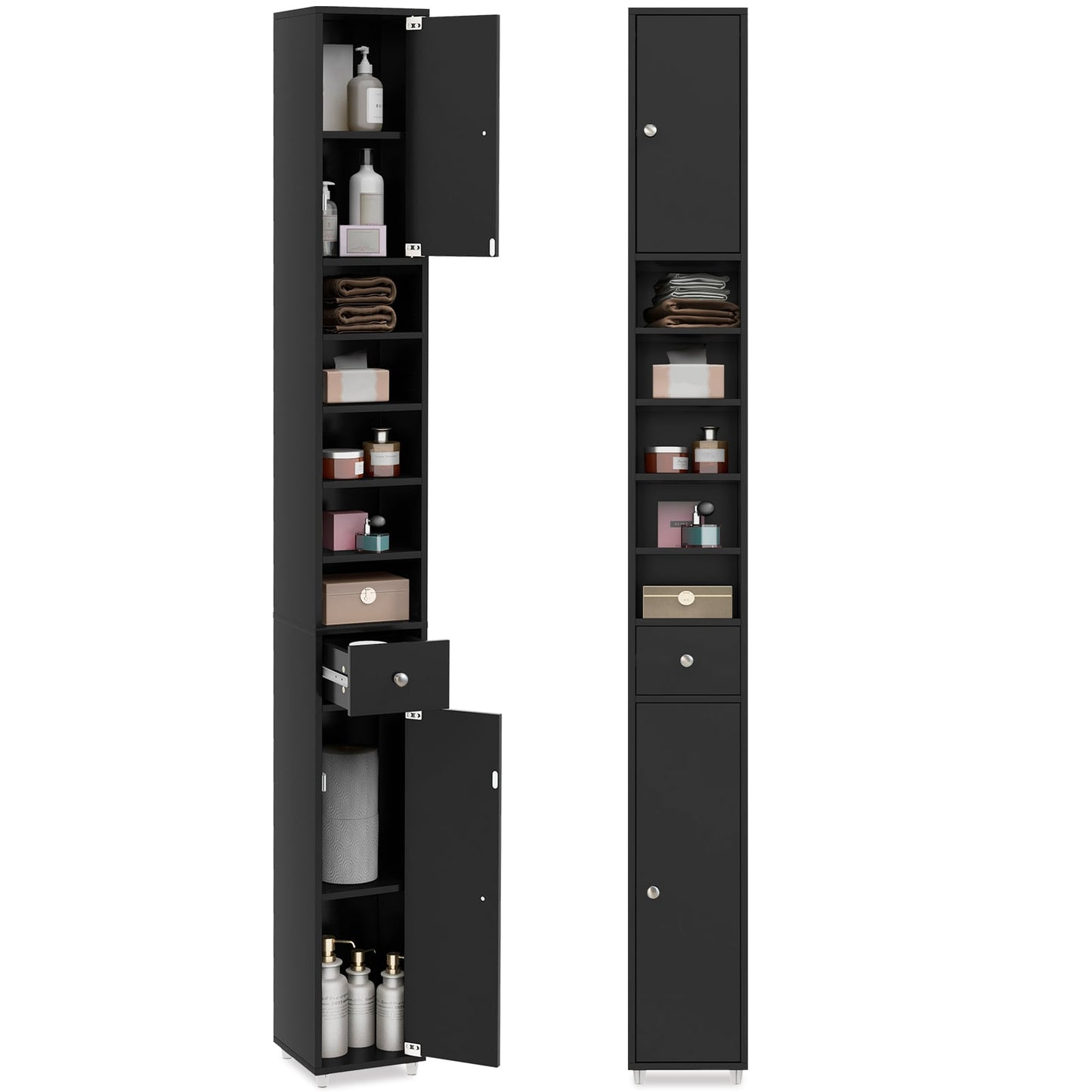 180CM Tall Freestanding Bathroom Cabinet with 2 Doors and 1 Drawer-Black