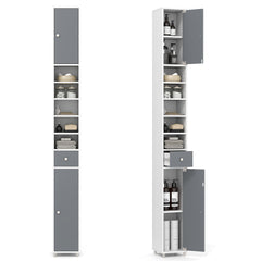 180CM Tall Freestanding Bathroom Cabinet with 2 Doors and 1 Drawer-Gray & White