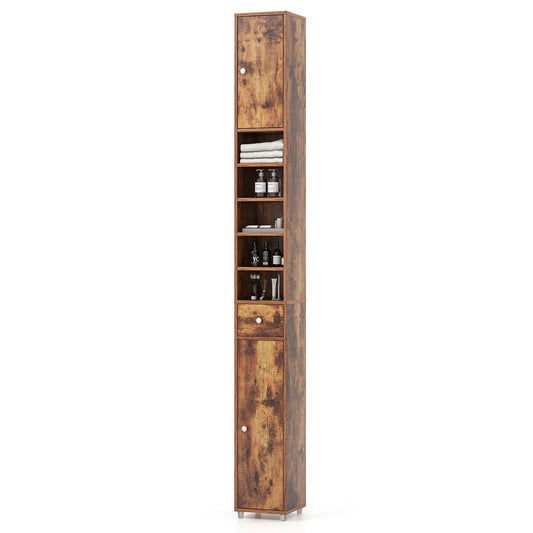 180CM Tall Freestanding Bathroom Cabinet with 2 Doors and 1 Drawer-Rustic Brown