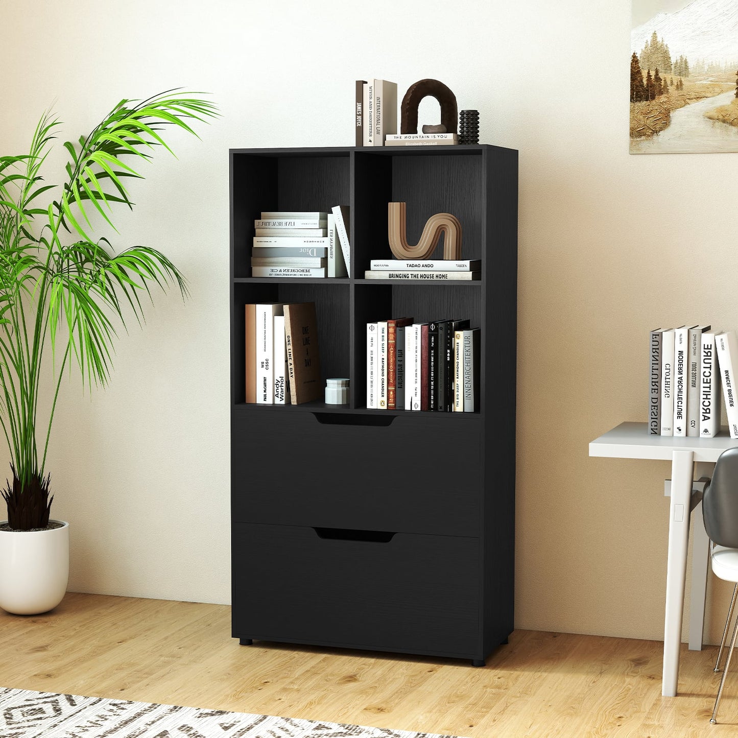 130CM 5-Tier Tall Freestanding Bookshelf for Living Room-Black