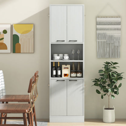 190cm Tall Freestanding Cupboard with Doors and Shelves-White Oak