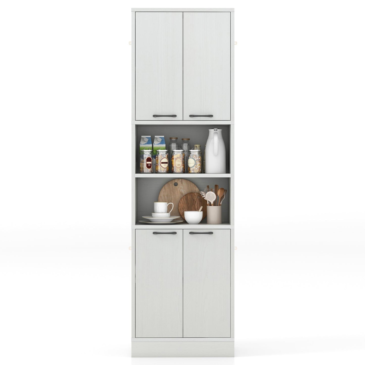 190cm Tall Freestanding Cupboard with Doors and Shelves-White Oak