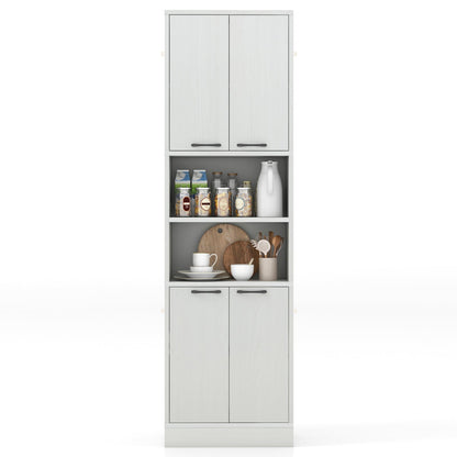 190cm Tall Freestanding Cupboard with Doors and Shelves-White Oak