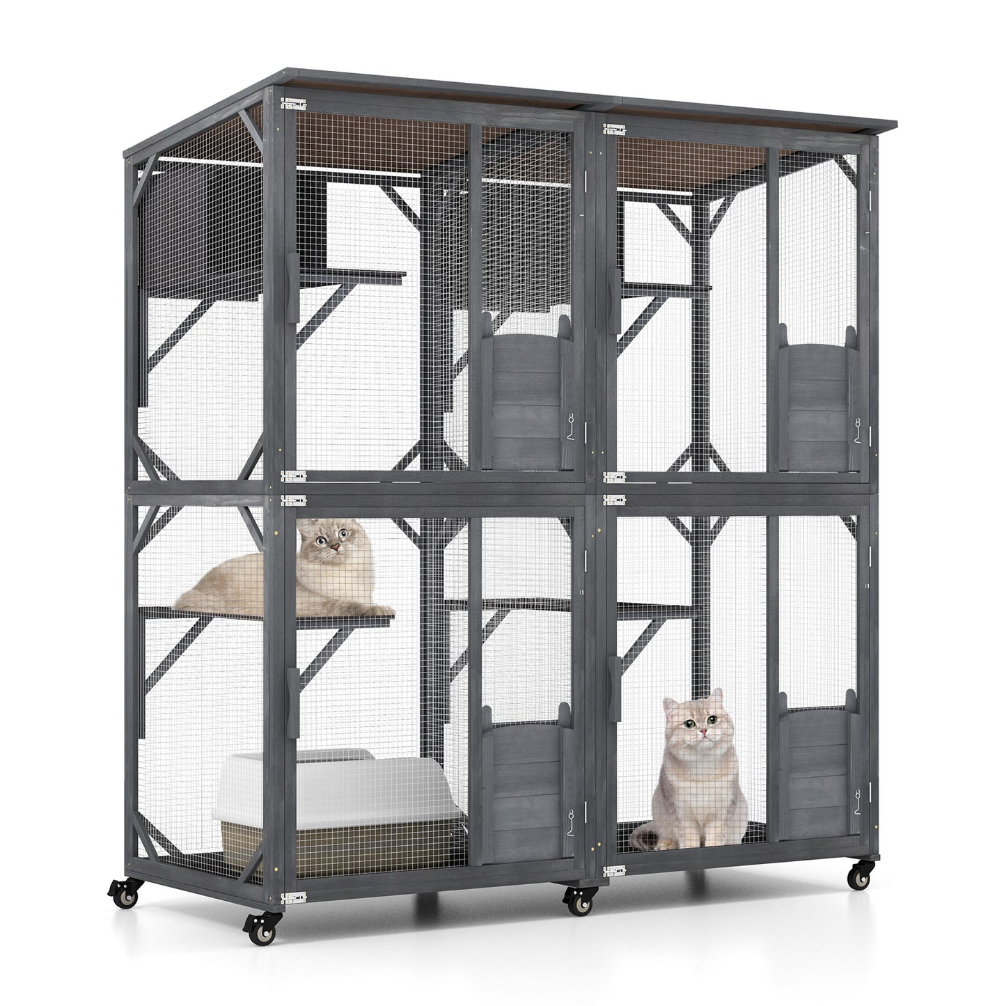 182 cm Tall Large Wooden Cat House with 4 Platforms and 2 Resting Boxes-Grey