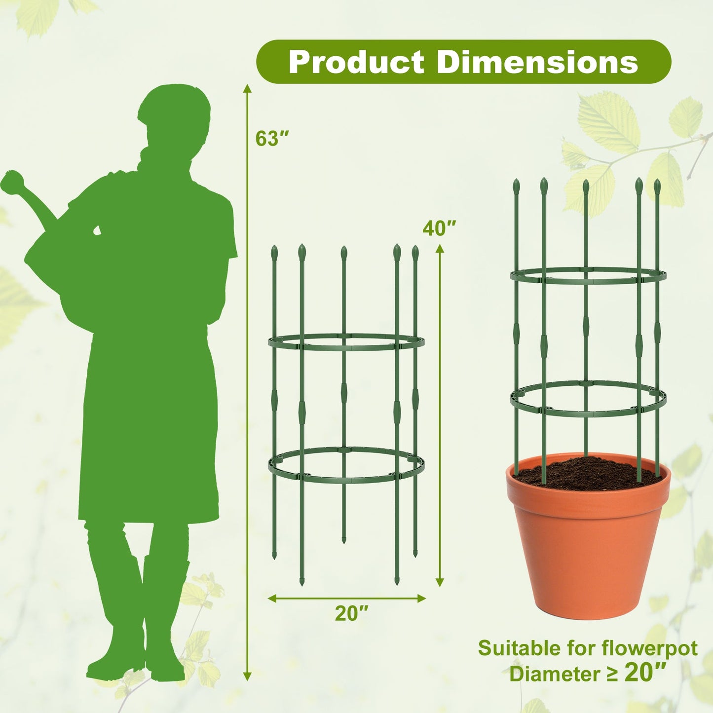 3-Pack Garden Trellis 40"/60" Tall Plant Support Stands with Clips and Ties-S