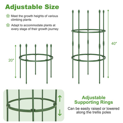3-Pack Garden Trellis 40"/60" Tall Plant Support Stands with Clips and Ties-S