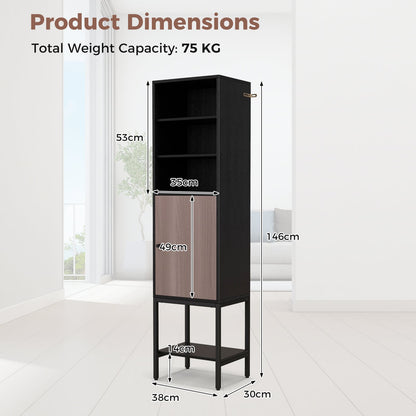 Tall Storage Cabinet with Adjustable Shelf and Bottom Storage-Black