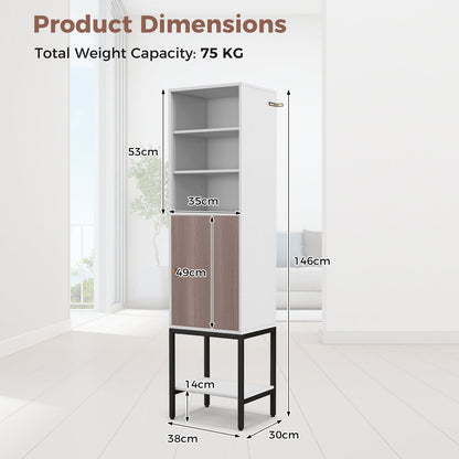 Tall Storage Cabinet with Adjustable Shelf and Bottom Storage-White