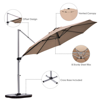 3.3m Patio Cantilever Umbrella with Tilting Adjustment and Cross base-Tan