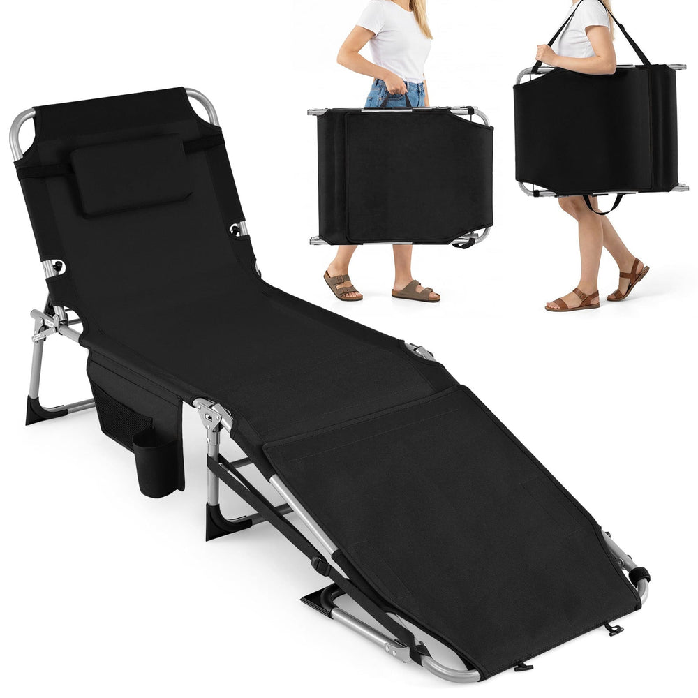 Tanning Chair with Face Arm Holes and 4-Level Backrest with Head Pillow-Black