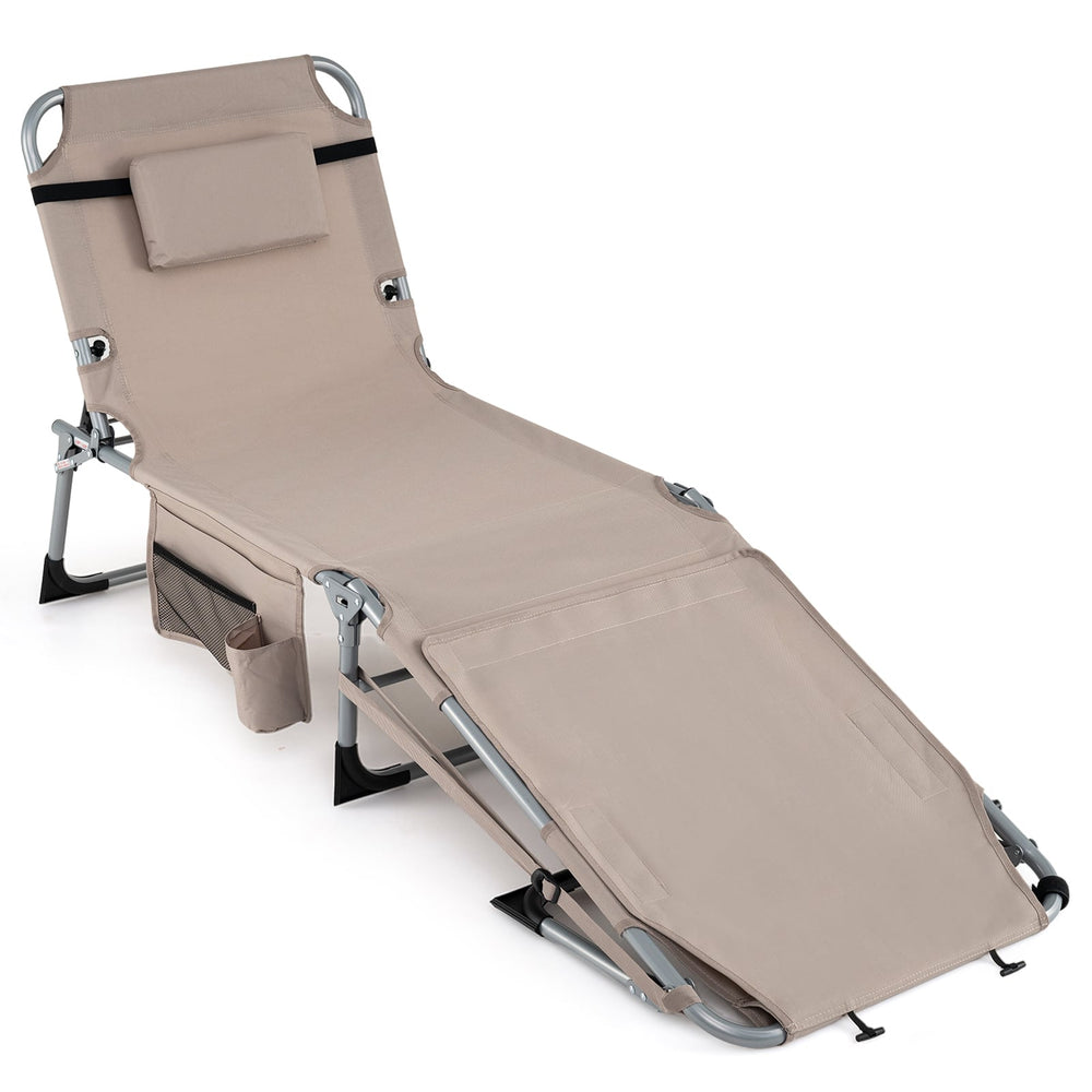 Tanning Chair with Face Arm Holes and 4-Level Backrest with Head Pillow-Sand