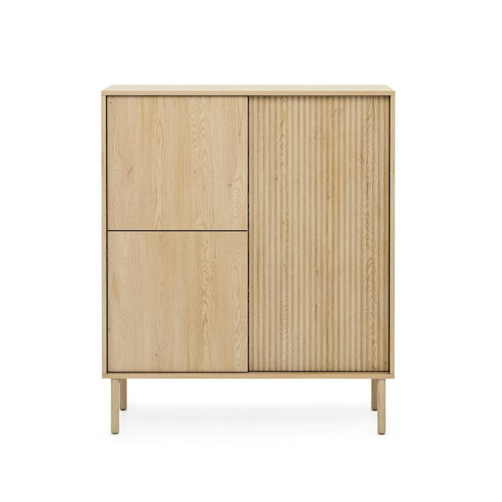 Wooden cabinet with sliding doors on a white background