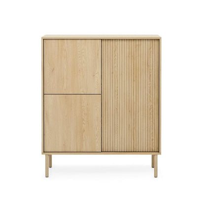 Wooden cabinet with sliding doors on a white background