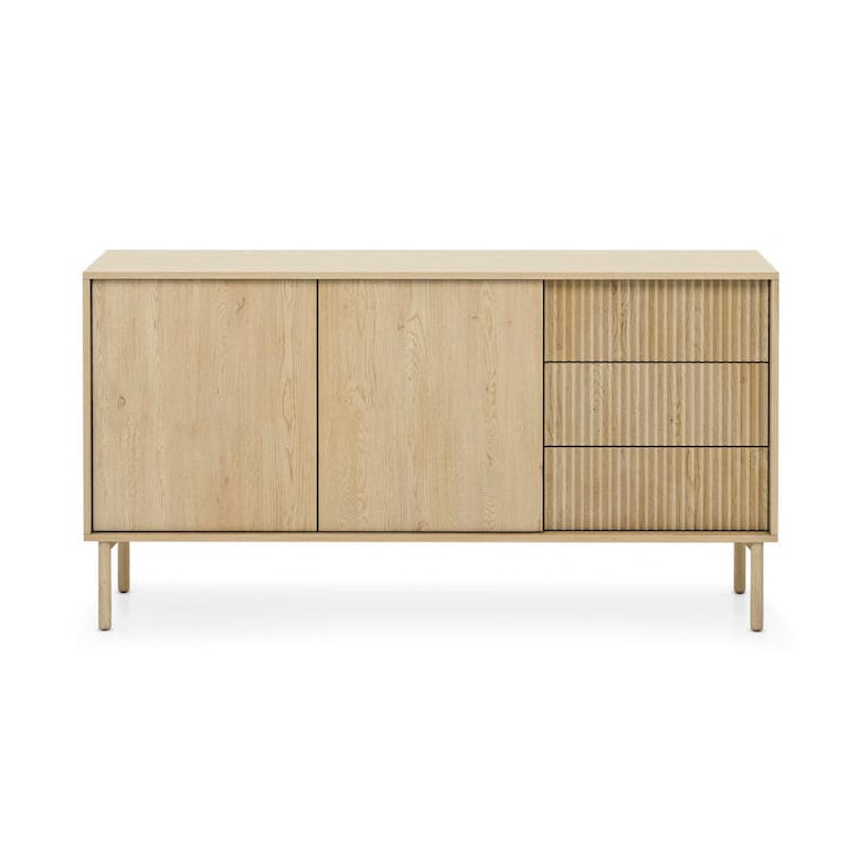 Wooden sideboard with a white background