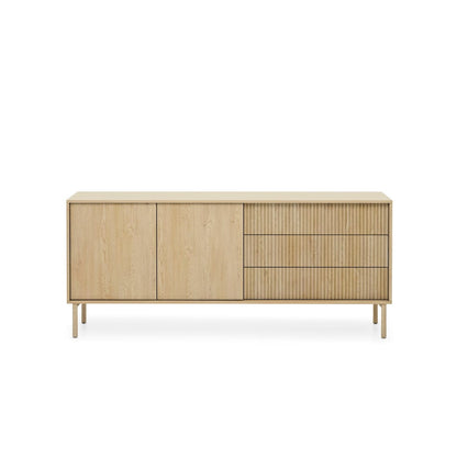 Wooden sideboard with a minimalist design on a white background
