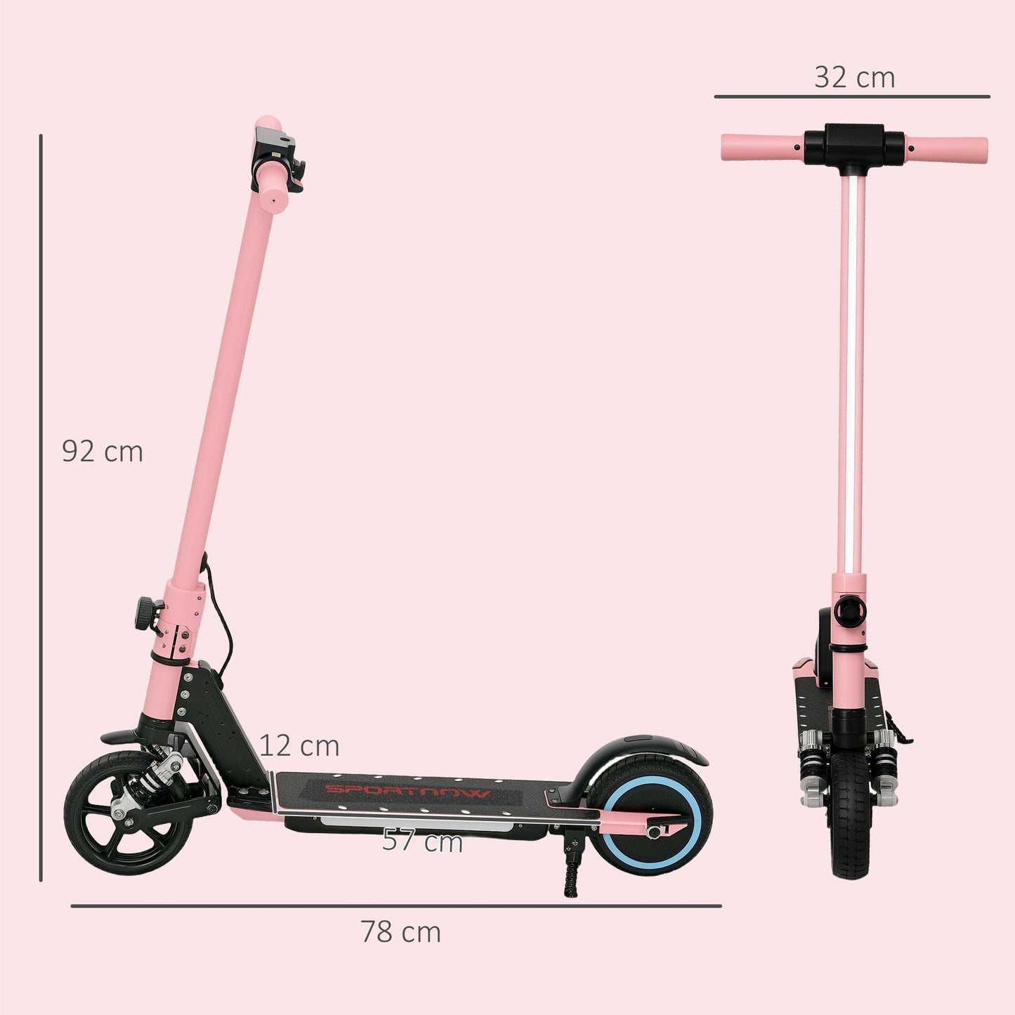 SPORTNOW Folding Electric Scooter for Kids, with Dual Brakes, Front Suspension, LED Colourful Lights, Pink