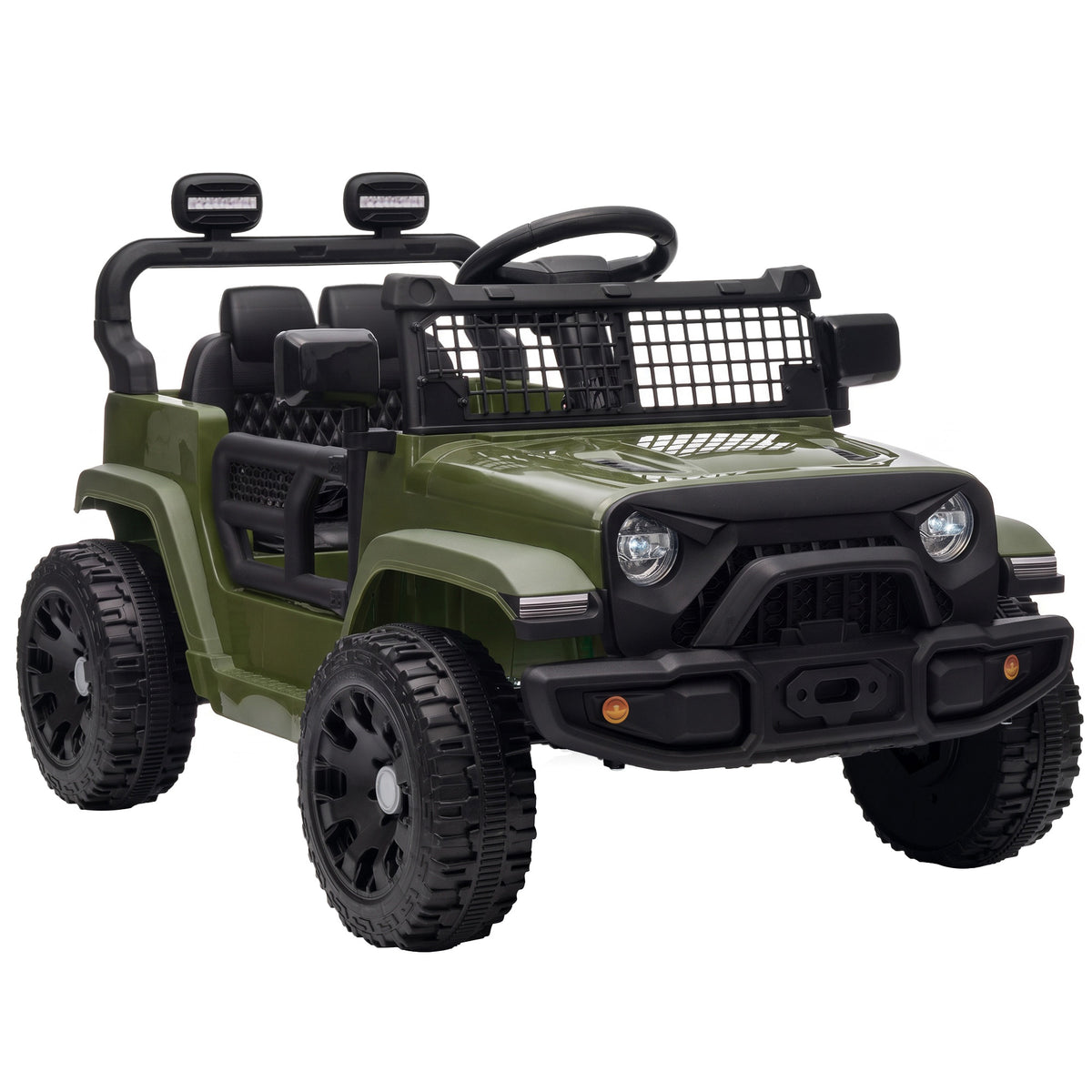 AIYAPLAY 12V Electric Car for Kids with Remote, Dual Motors, Rear Suspension, Soft Start, Music, Lights for 3-8 Years, Dark Green