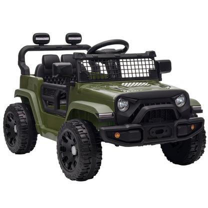 AIYAPLAY 12V Electric Car for Kids with Remote, Dual Motors, Rear Suspension, Soft Start, Music, Lights for 3-8 Years, Dark Green