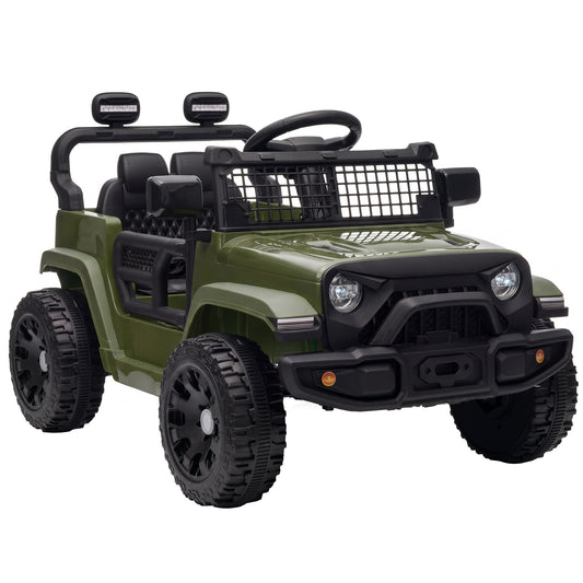 AIYAPLAY 12V Electric Car for Kids with Remote, Dual Motors, Rear Suspension, Soft Start, Music, Lights for 3-8 Years, Dark Green