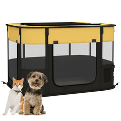 PawHut Foldable Dog Pen with Storage Bag for Indoor/Outdoor Use, Portable Pet playpen, with Ground Stakes - Yellow