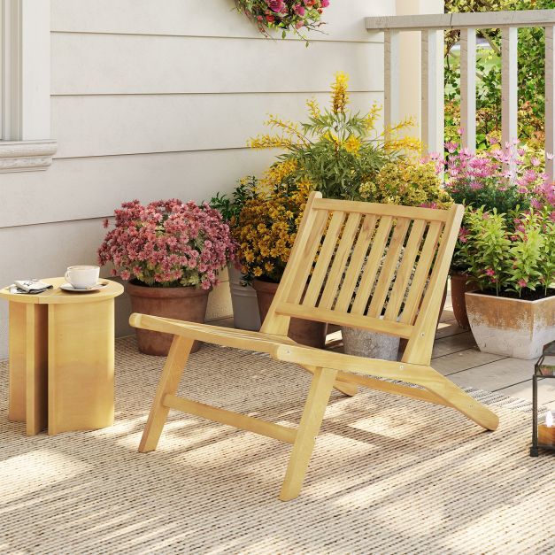 Teak Wood Outdoor Reclining Chair Natural Mid Century Accent Chair Set of 2