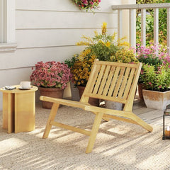 Teak Wood Outdoor Reclining Chair Natural Mid Century Accent Chair Set of 2