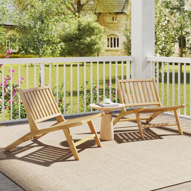 Teak Wood Outdoor Reclining Chair Natural Mid Century Accent Chair Set of 2