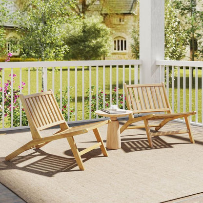 Teak Wood Outdoor Reclining Chair Natural Mid Century Accent Chair Set of 2