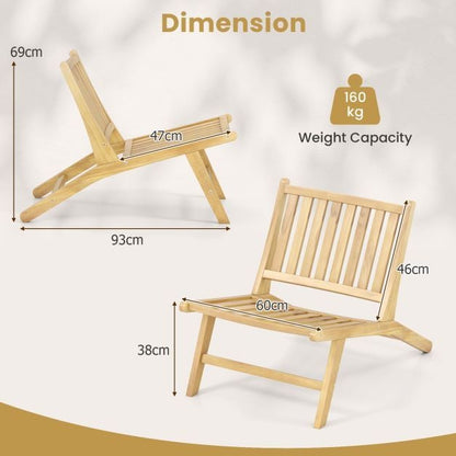 Teak Wood Outdoor Reclining Chair Natural Mid Century Accent Chair Set of 2