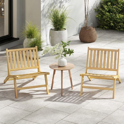 Teak Wood Outdoor Reclining Chair Natural Mid Century Accent Chair Set of 2