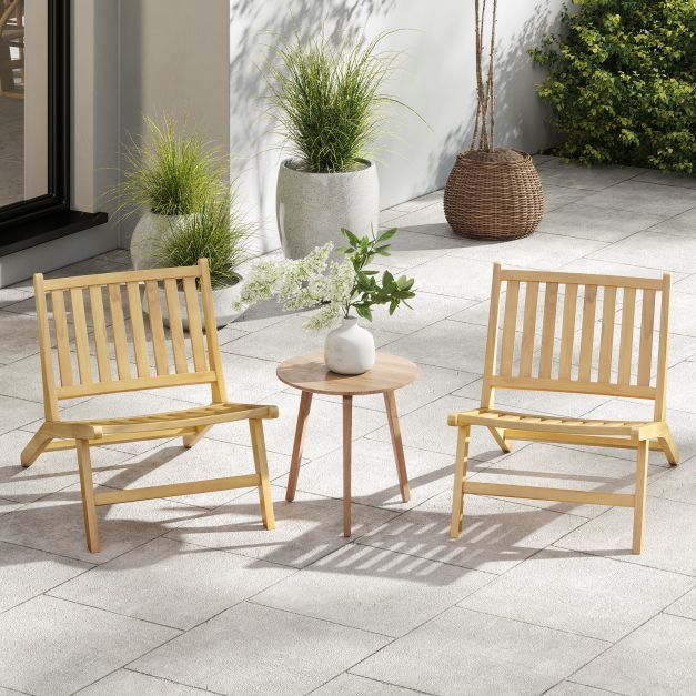 Teak Wood Outdoor Reclining Chair Natural Mid Century Accent Chair Set of 2
