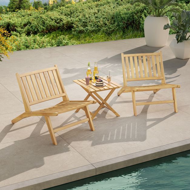 Teak Wood Outdoor Reclining Chair Natural Mid Century Accent Chair Set of 2